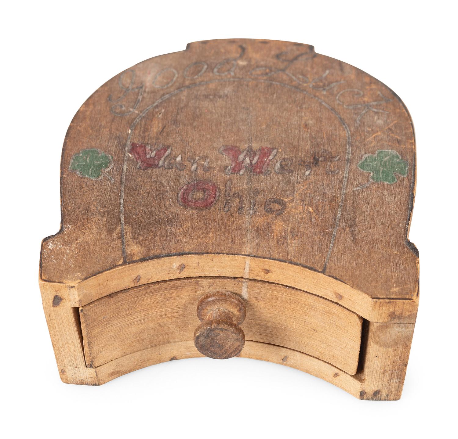 An Ohio Painted Folk Art Box in the Shape of a Horseshoe
