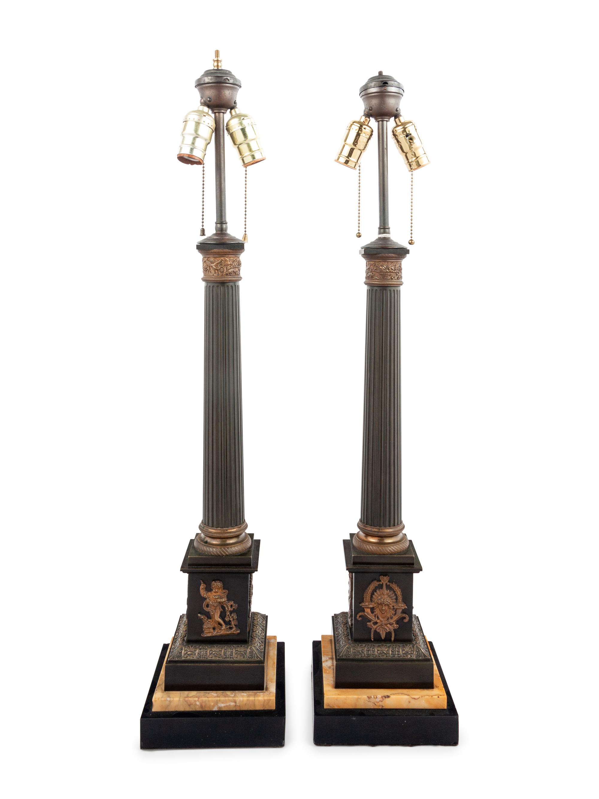 A Pair of Neoclassical Bronze Table Lamps