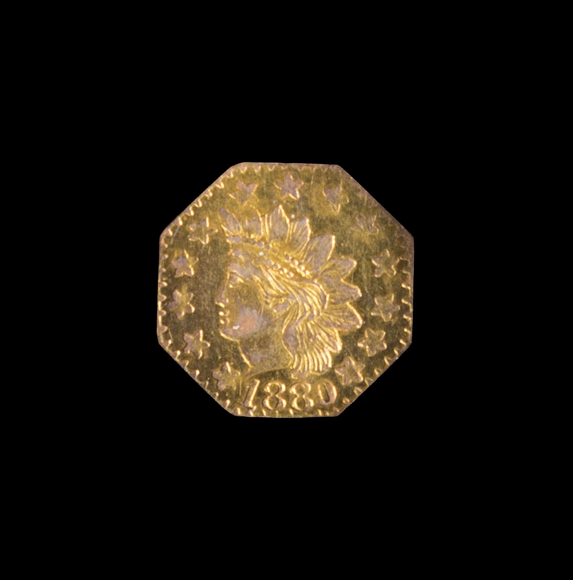 A United States 1880 Octagonal Indian Head: California Half-Dollar Gold Token