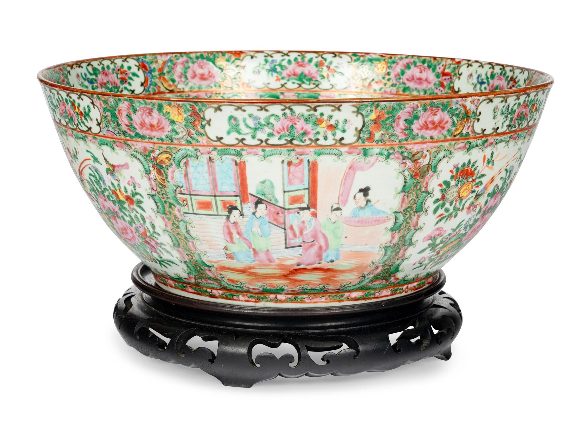 A Chinese Export Rose Medallion Punch Bowl