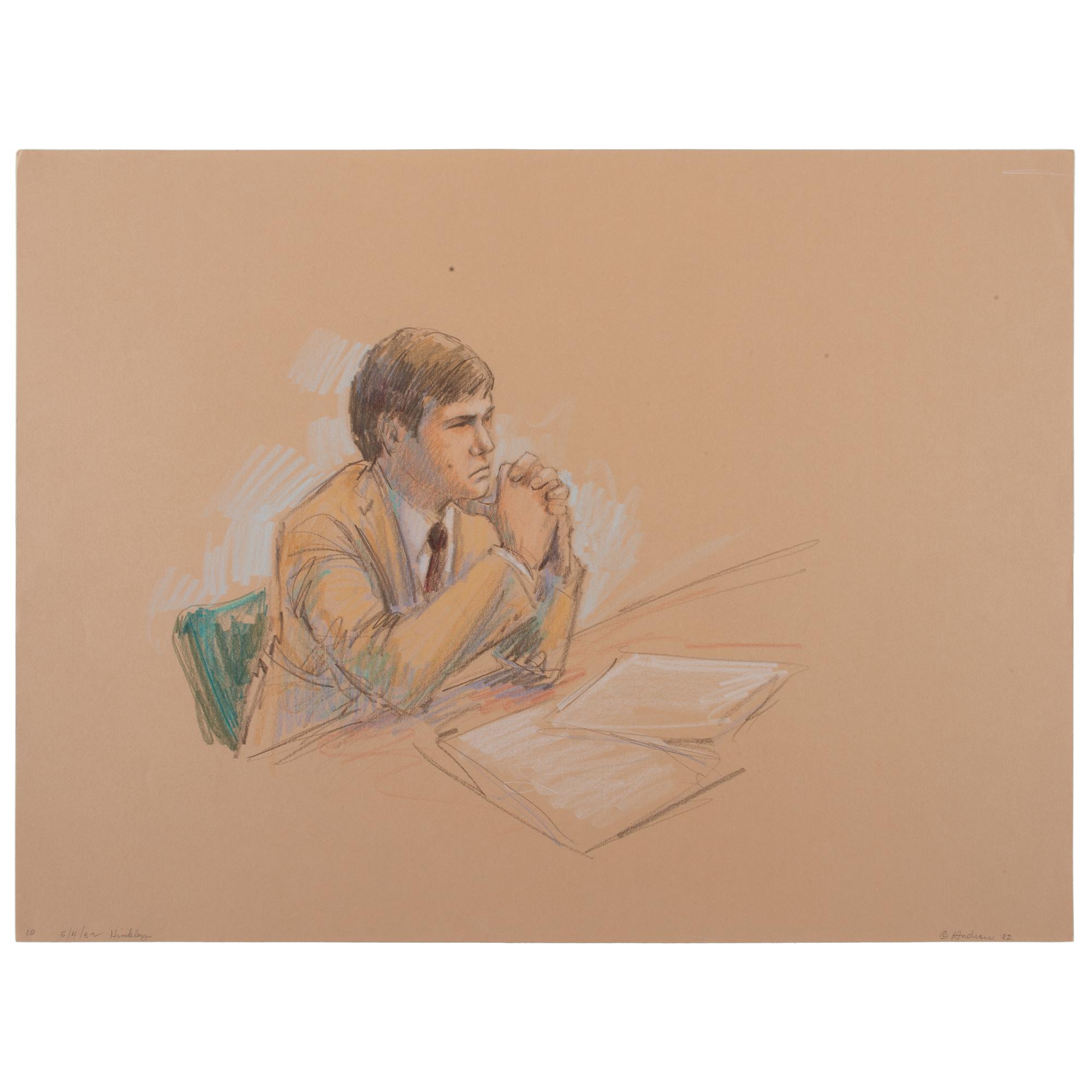 Joan Andrew, Washington Post and CNN Sketch Artist, 24 Original Sketches Documenting the Trial of John Hinckley, Jr., For his Attempted Assassination of Ronald Reagan