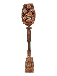 A Chinese Carved and Polychromed Wood Torchère