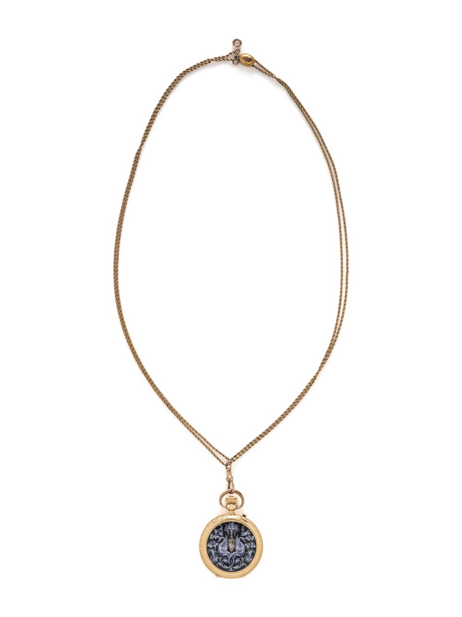 DAVID J. MAGNIN, 18K YELLOW GOLD, ENAMEL, AND DIAMOND POCKET WATCH