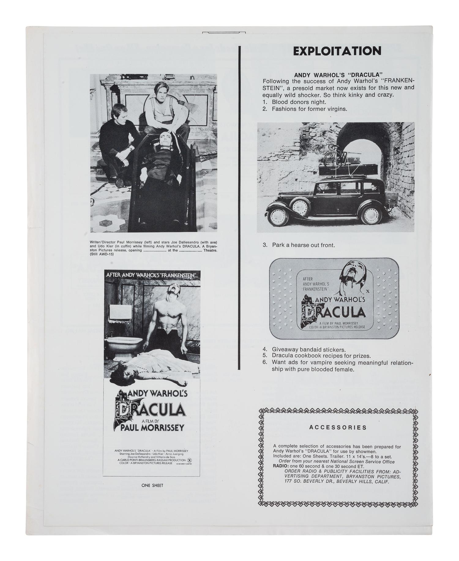 [WARHOL, Andy]. 2 original "Press Books" for Andy Warhol films Dracula and Frankenstein.