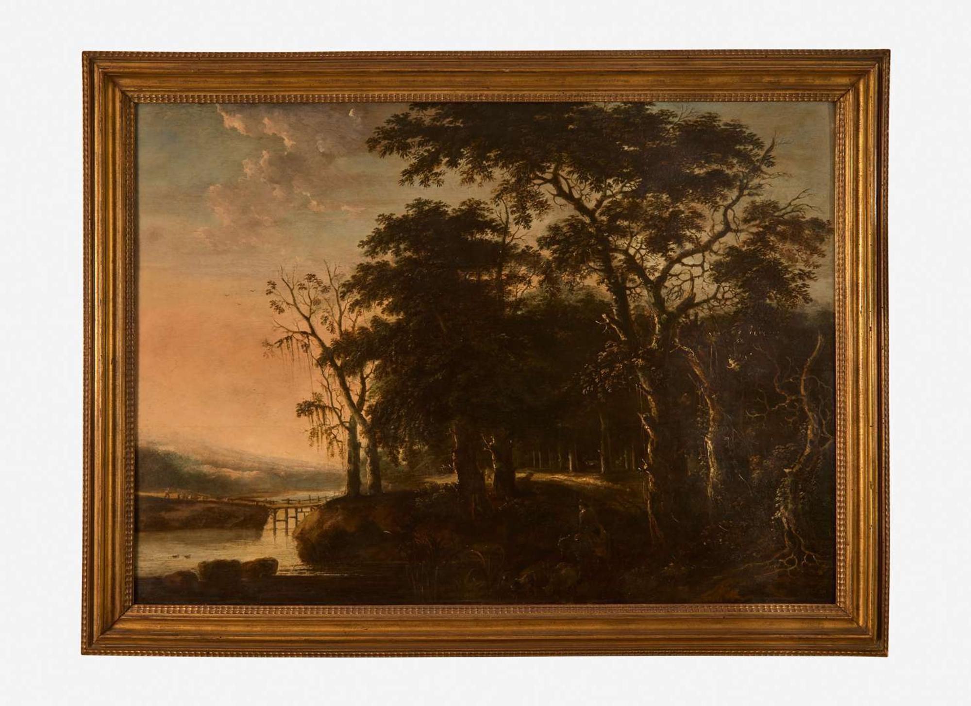 Circle of Adriaen Hendriksz Verboom (c. 1627/28-1673) - A Wooded River Landscape with a Herdsman on a Donkey and a Flock of Goats on a Track