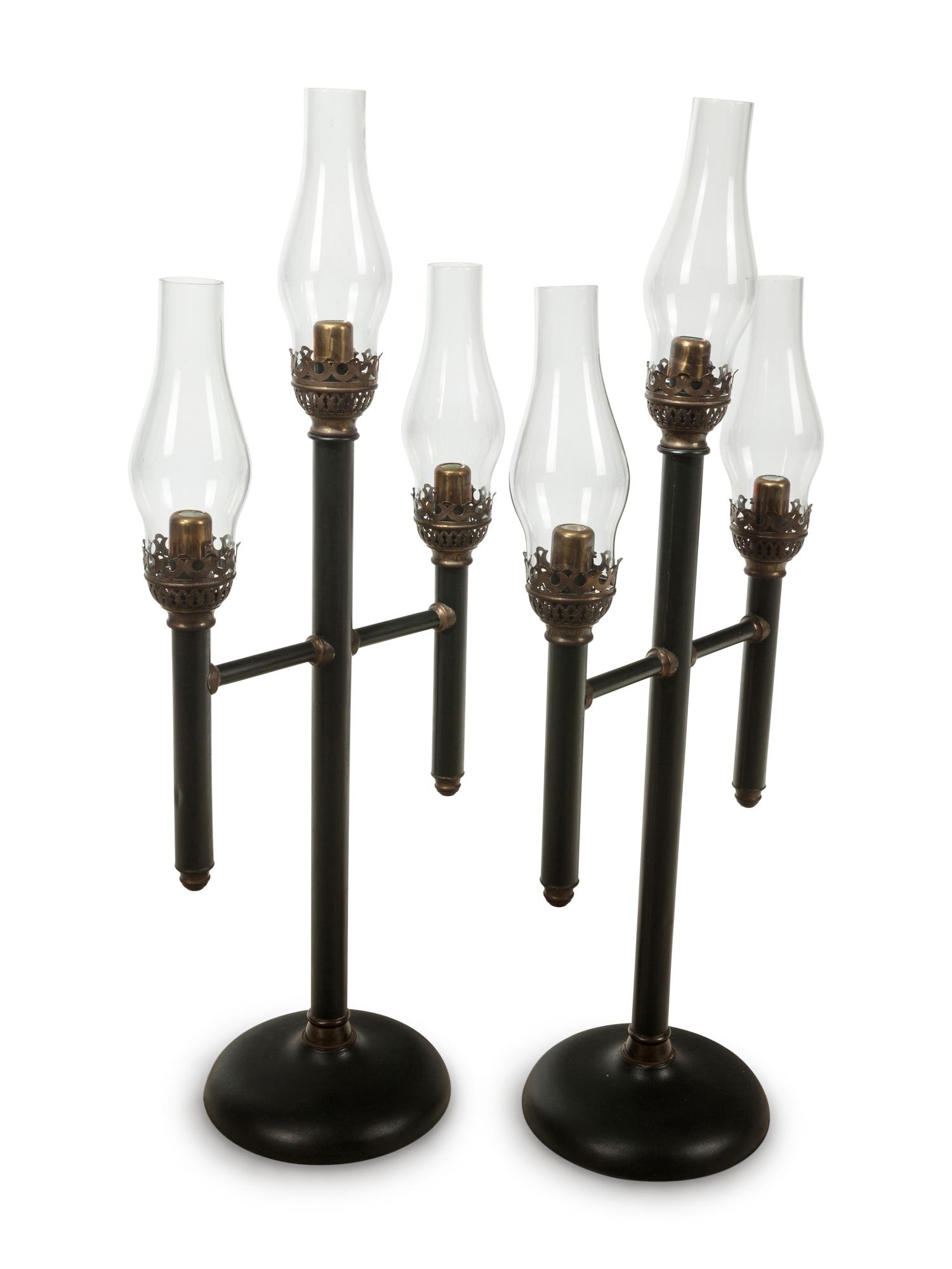 Two French Tole Three-Light Candelabra