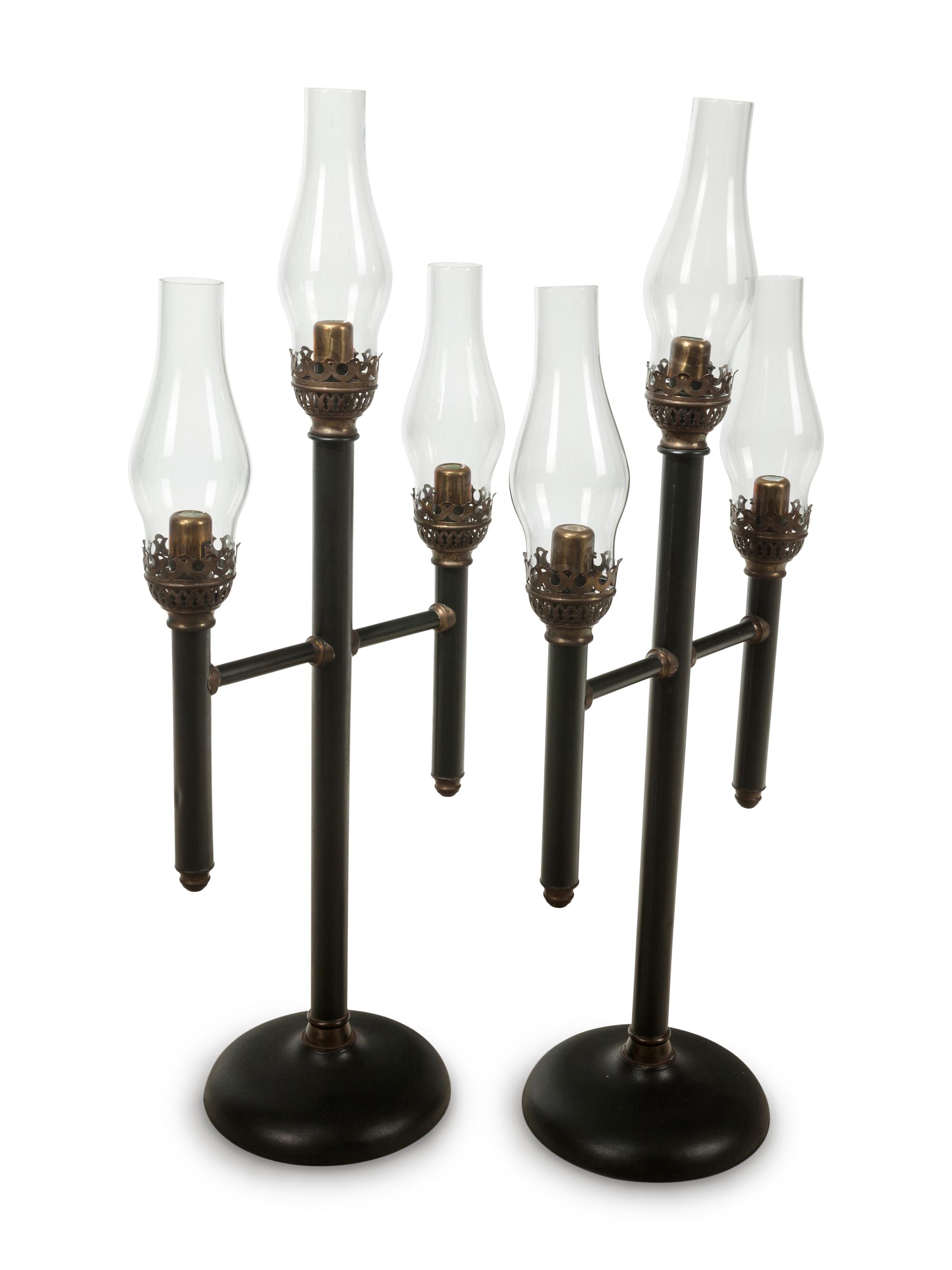 Two French Tole Three-Light Candelabra