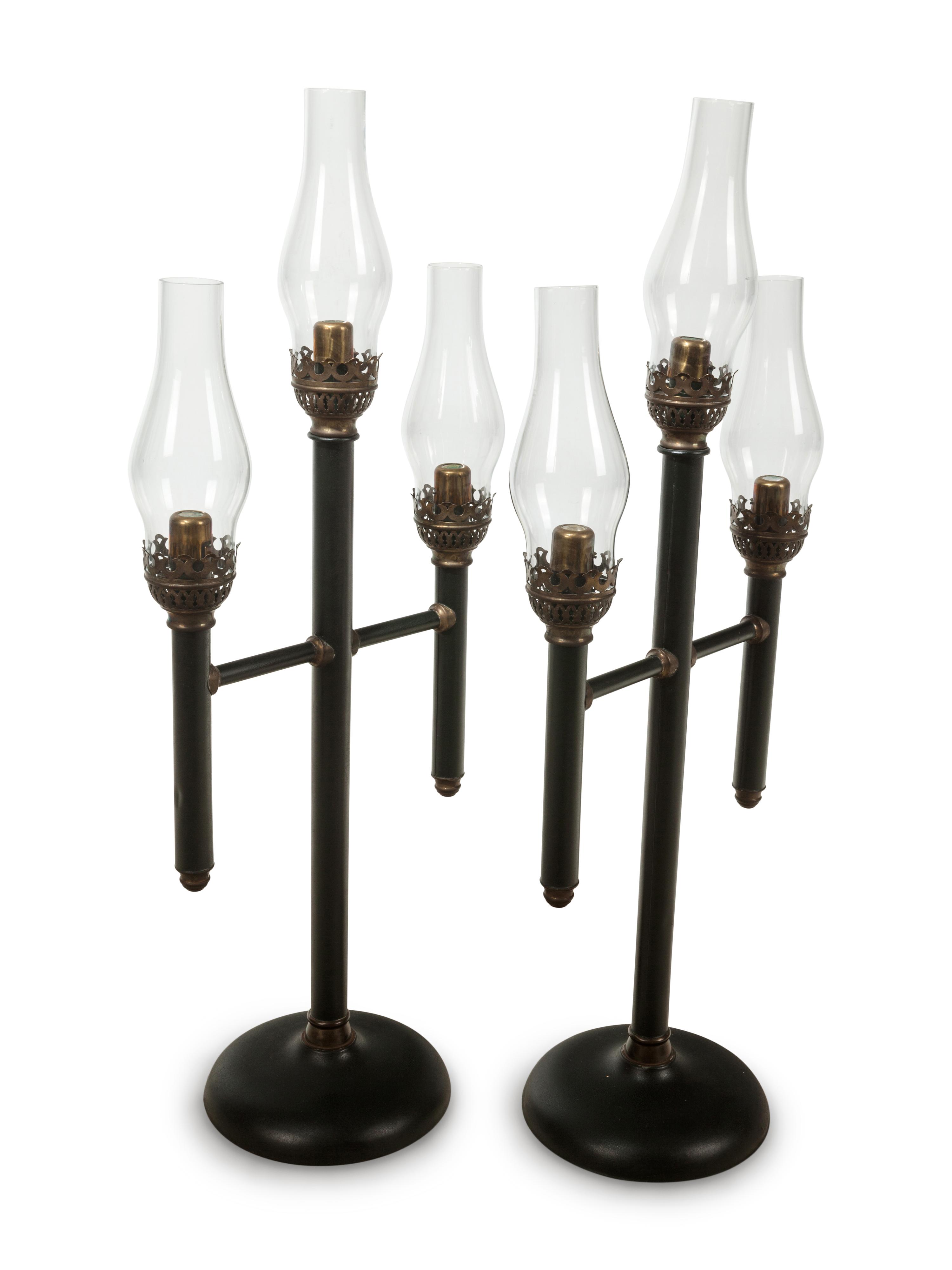 Two French Tole Three-Light Candelabra