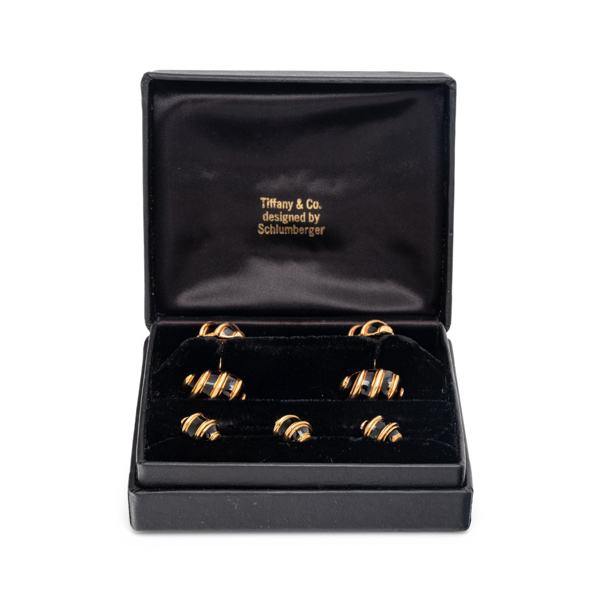 TIFFANY & CO., SCHLUMBERGER, YELLOW GOLD AND ENAMEL 'OLIVE' DRESS SET