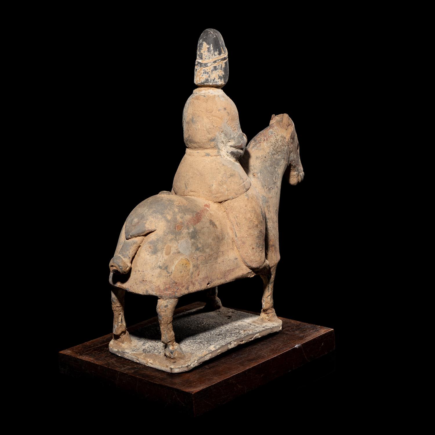 A Chinese Pottery Horse with Rider, Northern Wei Dynasty 北魏 灰陶騎馬俑