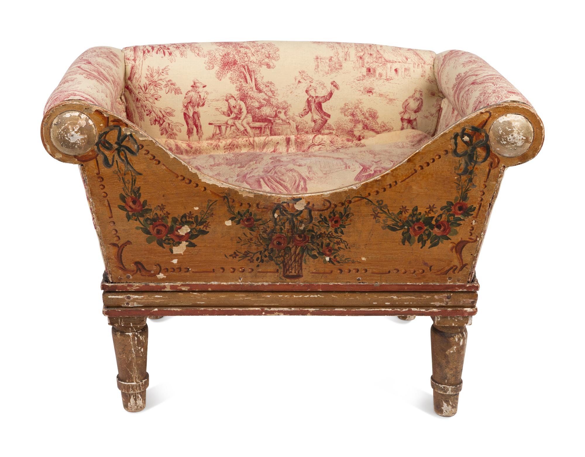 A Continental Painted and Gilt Pet Bed