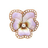 DIAMOND, SEED PEARL AND POLYCHROME ENAMEL PANSY PENDANT/BROOCH