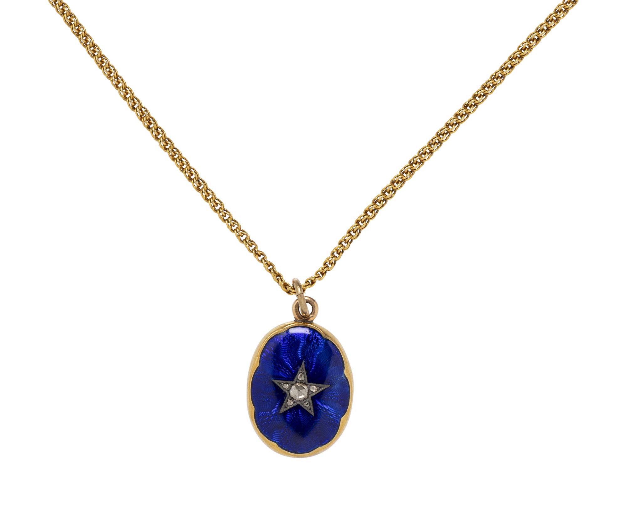 YELLOW GOLD, ENAMEL AND DIAMOND NECKLACE