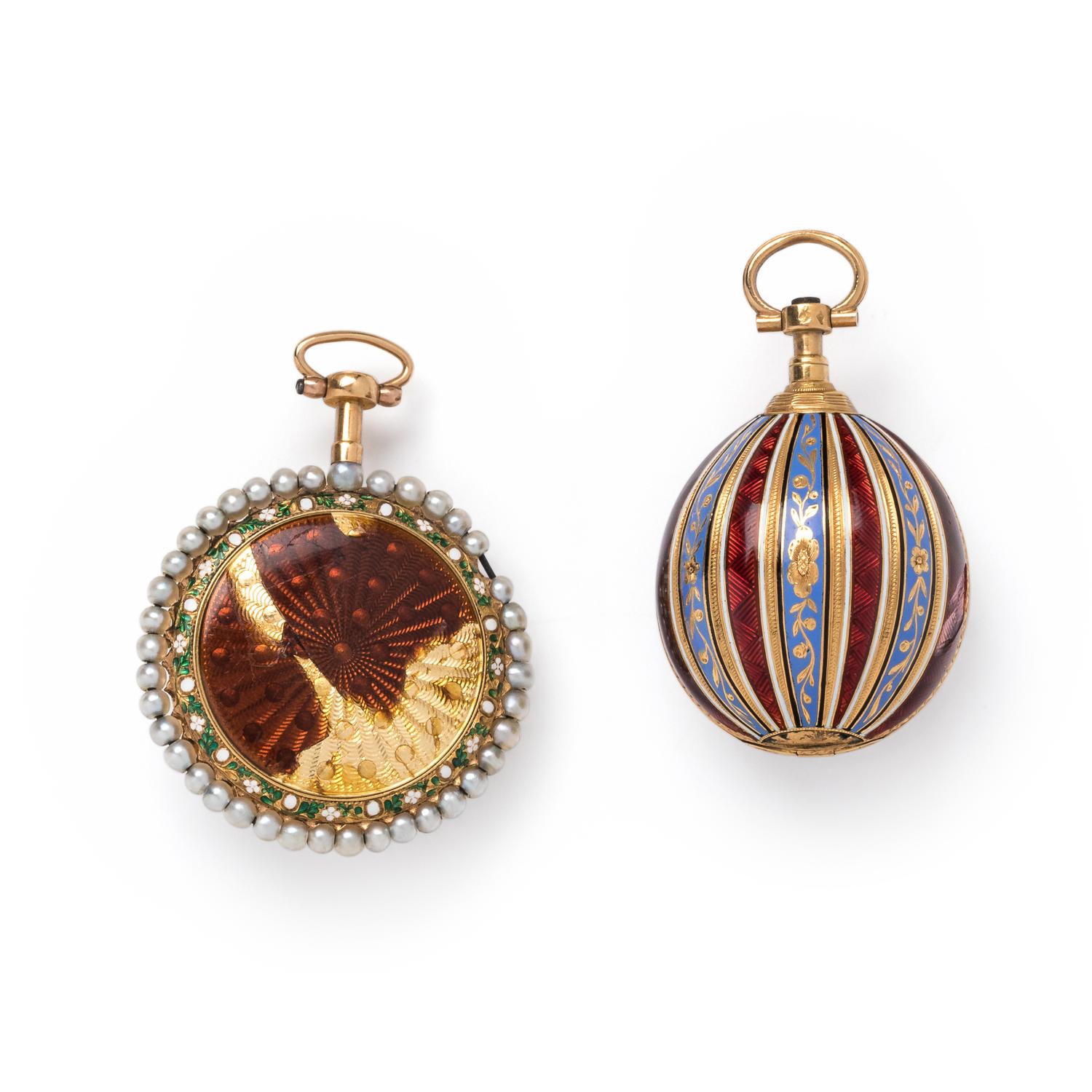 COLLECTION OF YELLOW GOLD AND ENAMEL POCKET WATCHES