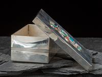 Mosaic Inlay Long Horn Katsina Figure on Navajo Sterling Silver Box