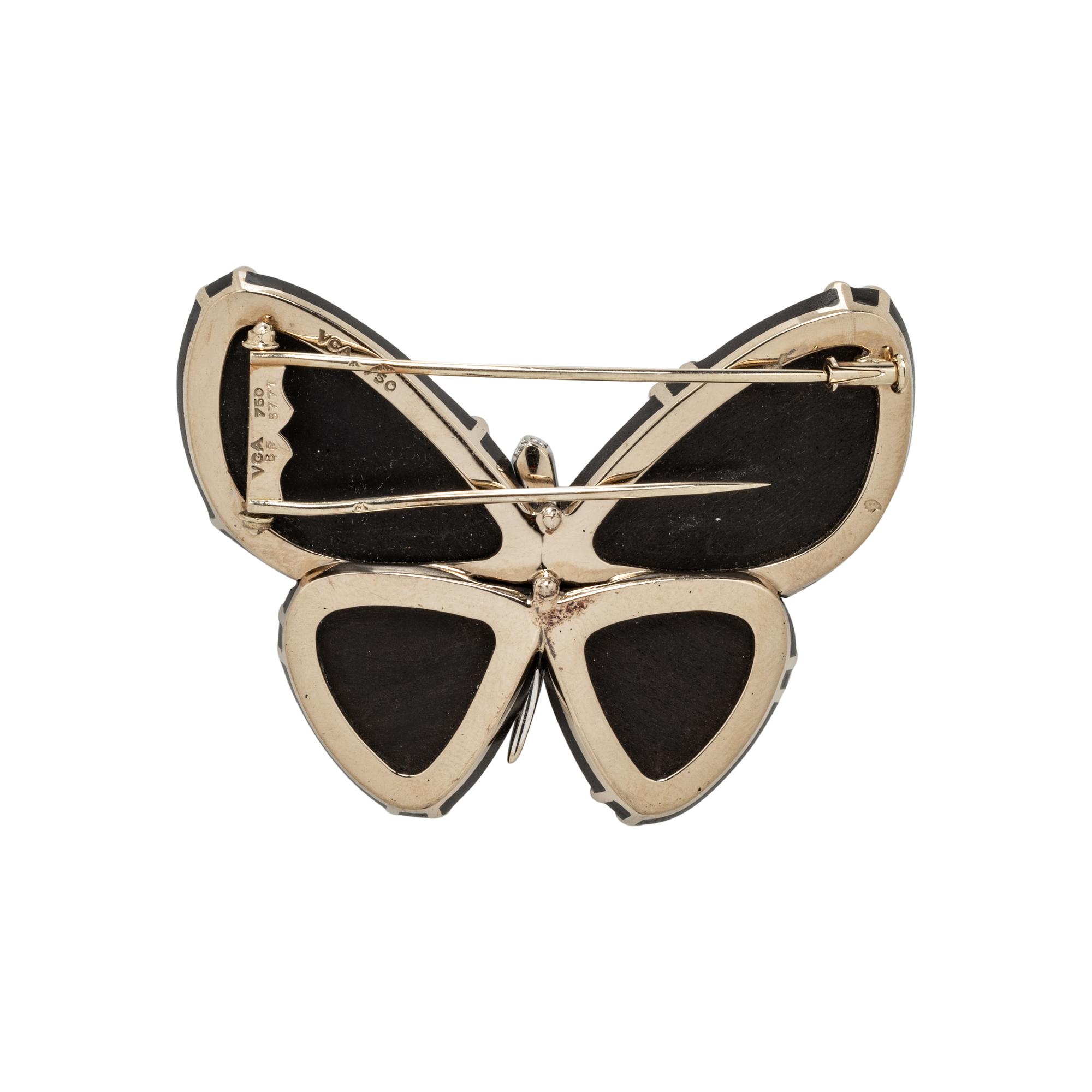 VAN CLEEF & ARPELS, WOOD AND DIAMOND BUTTERFLY BROOCH