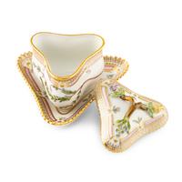 A Set of Five Royal Copenhagen Flora Danica Porcelain Custard Cups and Saucers