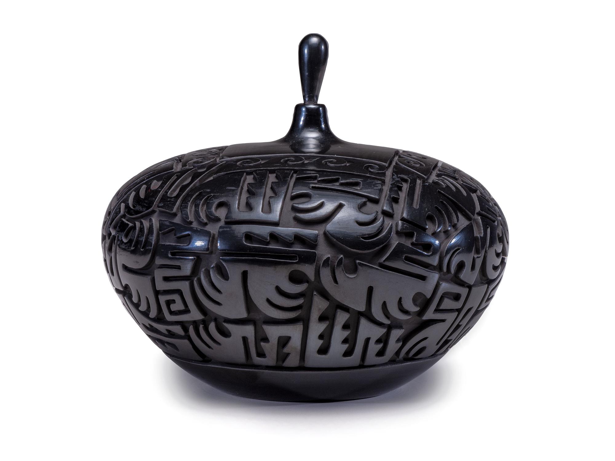 Carved Blackware Pottery Jar