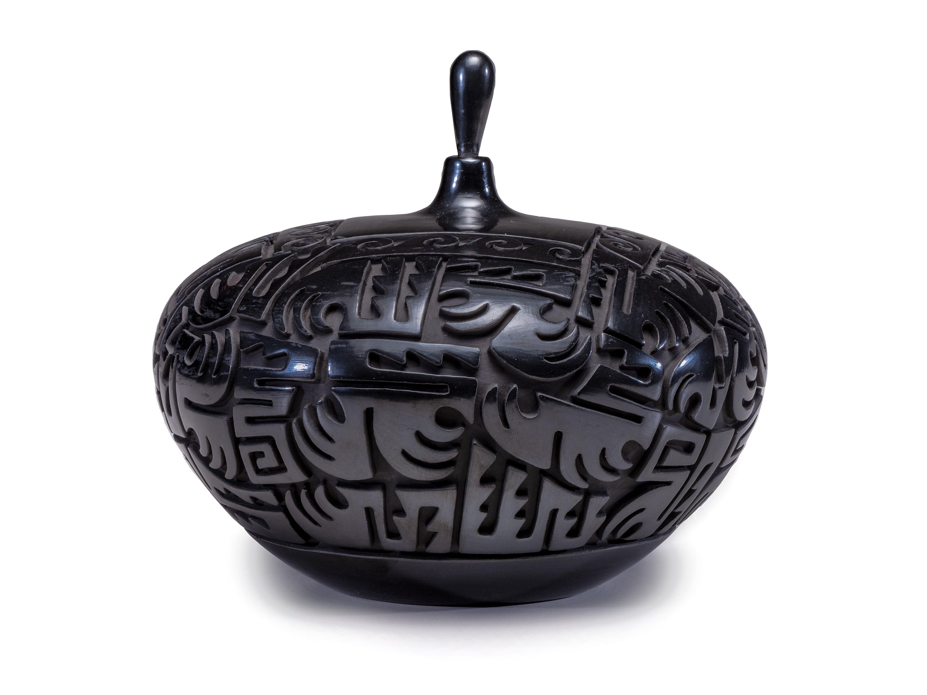 Carved Blackware Pottery Jar
