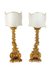 A Pair of Italian Carved Giltwood Pricket Sticks — 19TH CENTURY
