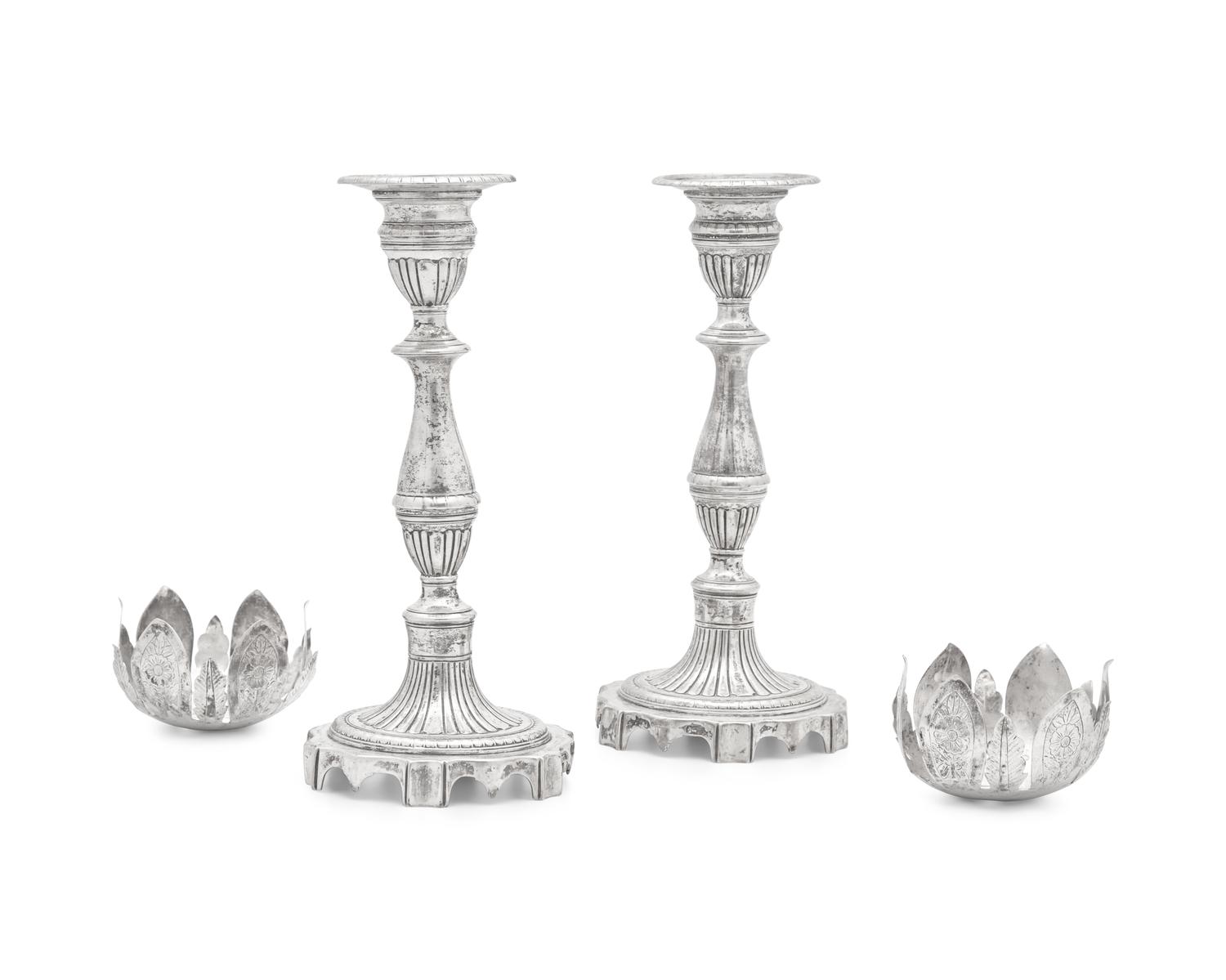 A Pair of Portuguese Silver Candlesticks With Separate Bobeches For The Brazilian Market