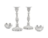 A Pair of Portuguese Silver Candlesticks With Separate Bobeches For The Brazilian Market