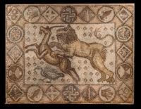 A Late Roman Stone Mosaic of a Lion Hunting Prey