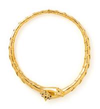YELLOW GOLD, DIAMOND, EMERALD AND ENAMEL LEOPARD NECKLACE