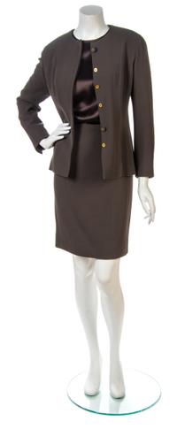 A Chanel Olive Green Ribbed Wool Skirt Suit,