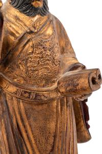 A Chinese Gilt Decorated Wood Figure of a Standing Official