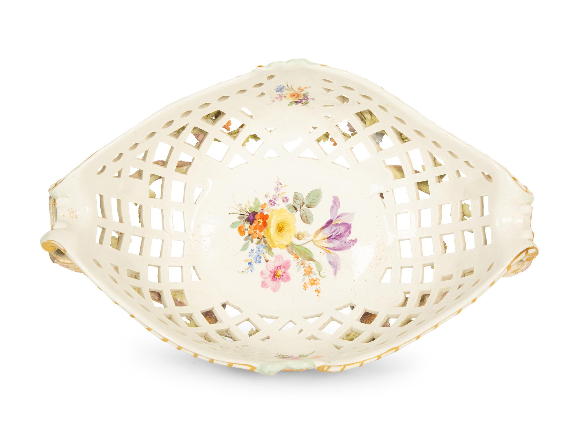 A Meissen Porcelain Footed Oval Center Basket — 19th Century