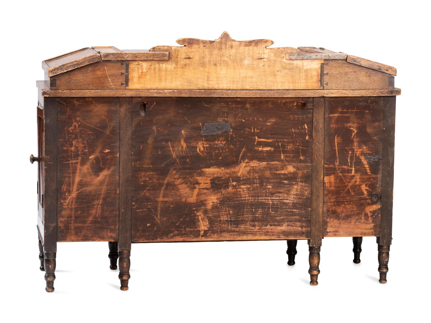 A Miniature Late Federal Tiger Maple and Walnut Hinged Lid Sideboard