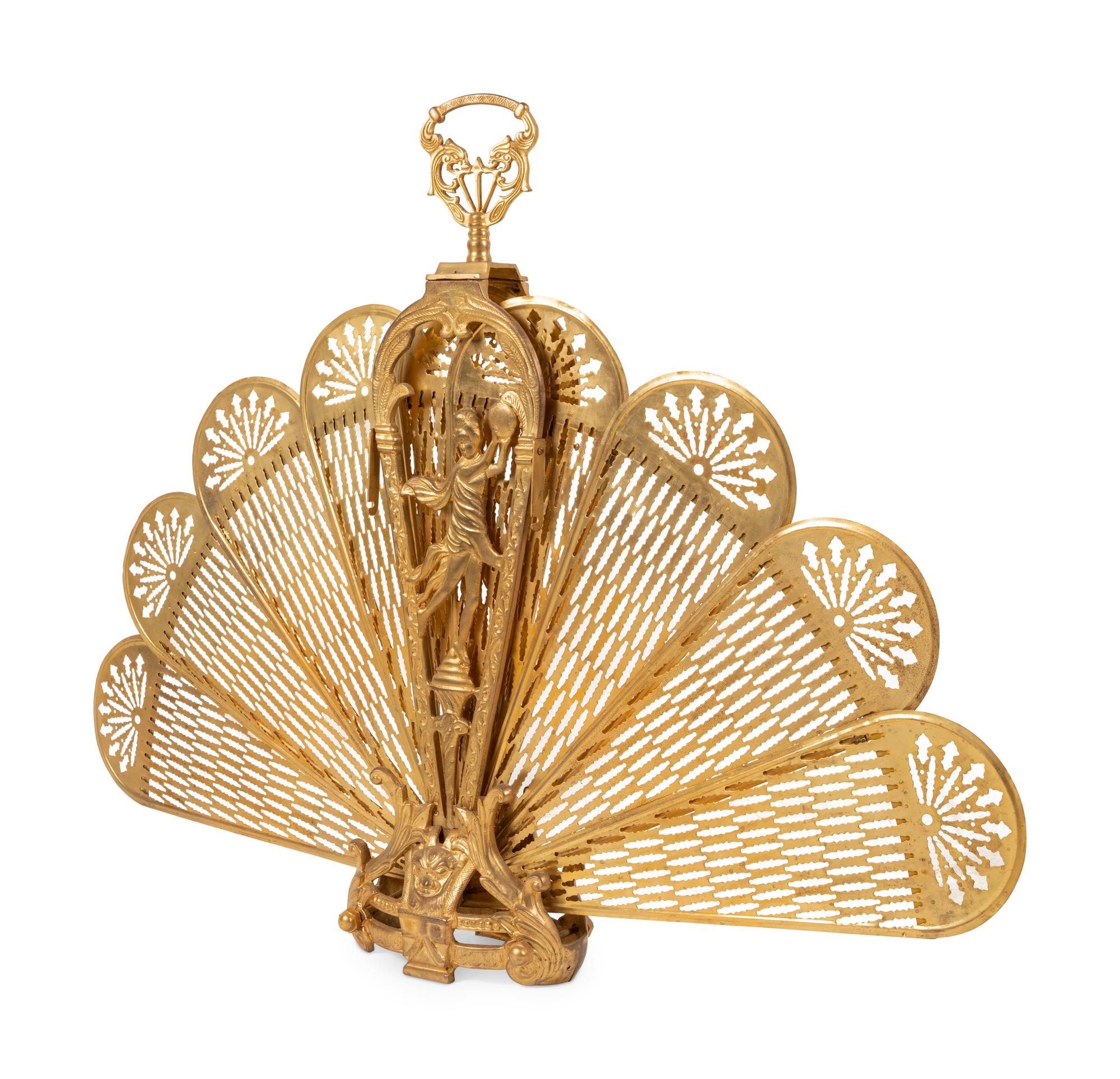 A Continental Brass Fan-Form Fire Screen