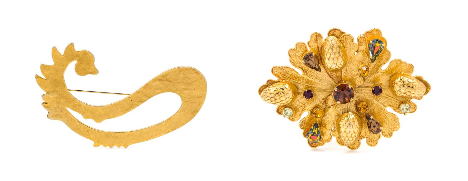 Two Goldtone Designer Brooches,