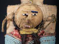 Nez Perce Beaded Pictorial Toy Cradle, with Doll