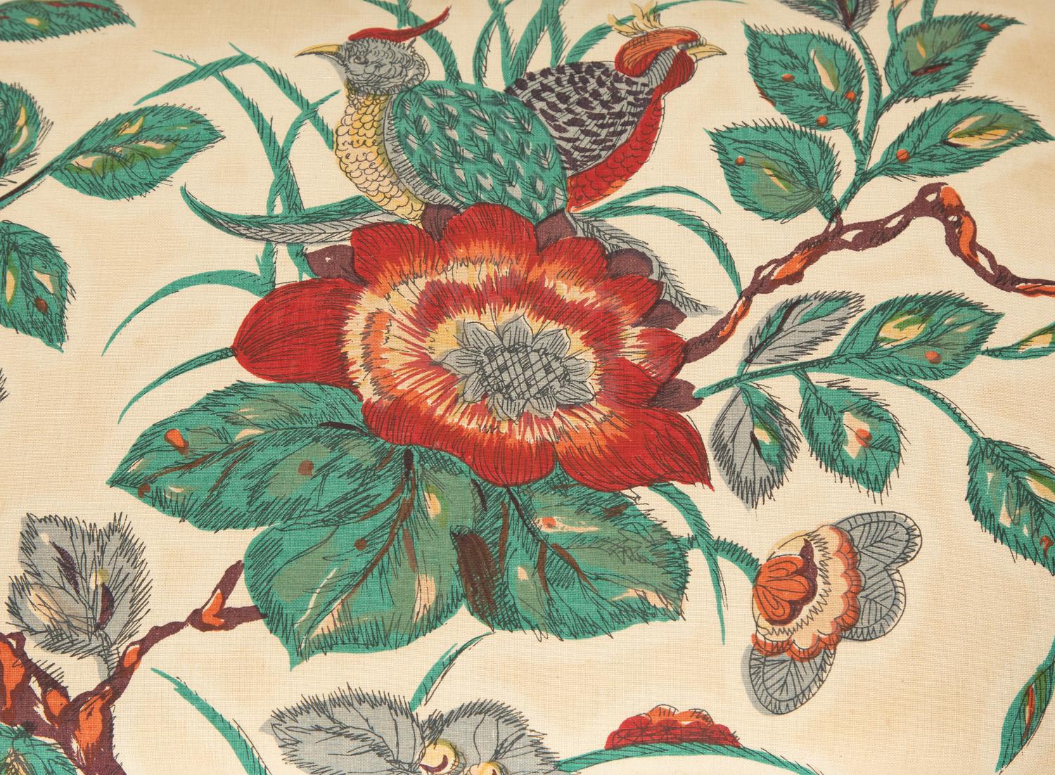 An English Turned Mahogany Stool with Chintz Upholstered Seat