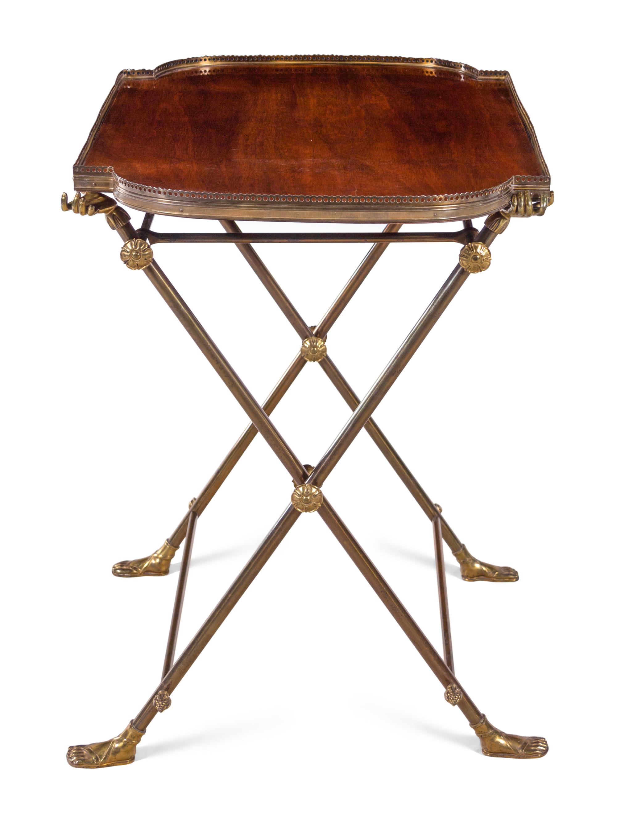 A French Brass and Mahogany Butler's Tray Table