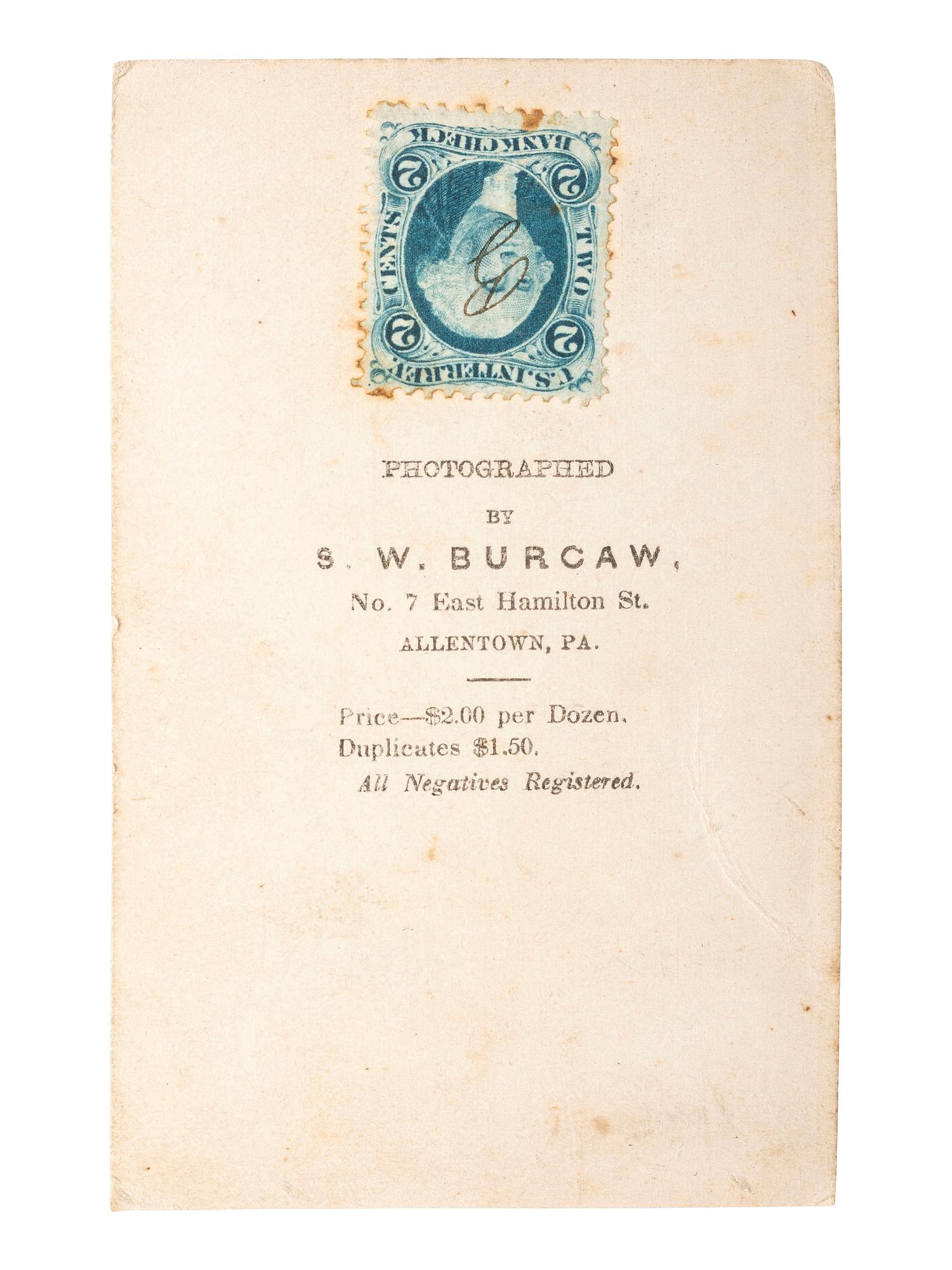 [CIVIL WAR]. BURCAW, S.W., photographer. CDV of young cadet with musket. Allentown, PA.