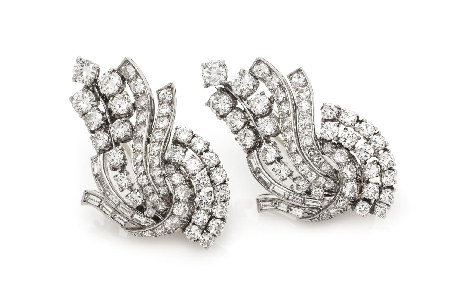 A Pair of Platinum and Diamond Dress Clips, Circa 1950, 18.30 dwts.