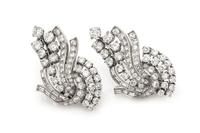 A Pair of Platinum and Diamond Dress Clips, Circa 1950, 18.30 dwts.