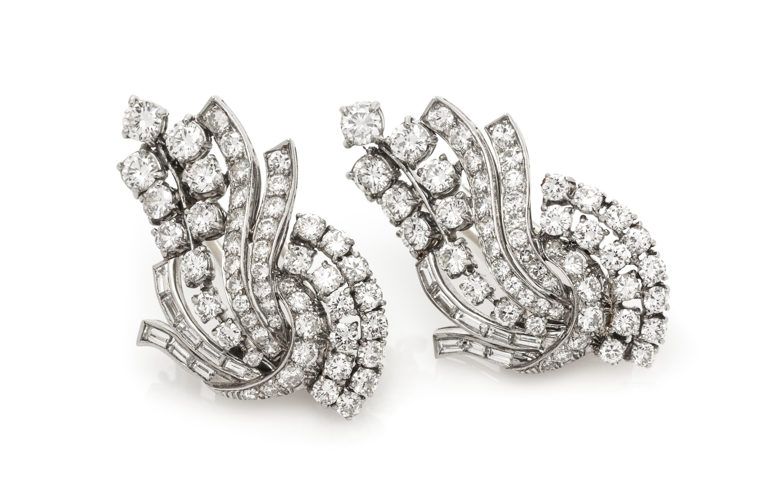 A Pair of Platinum and Diamond Dress Clips, Circa 1950, 18.30 dwts.