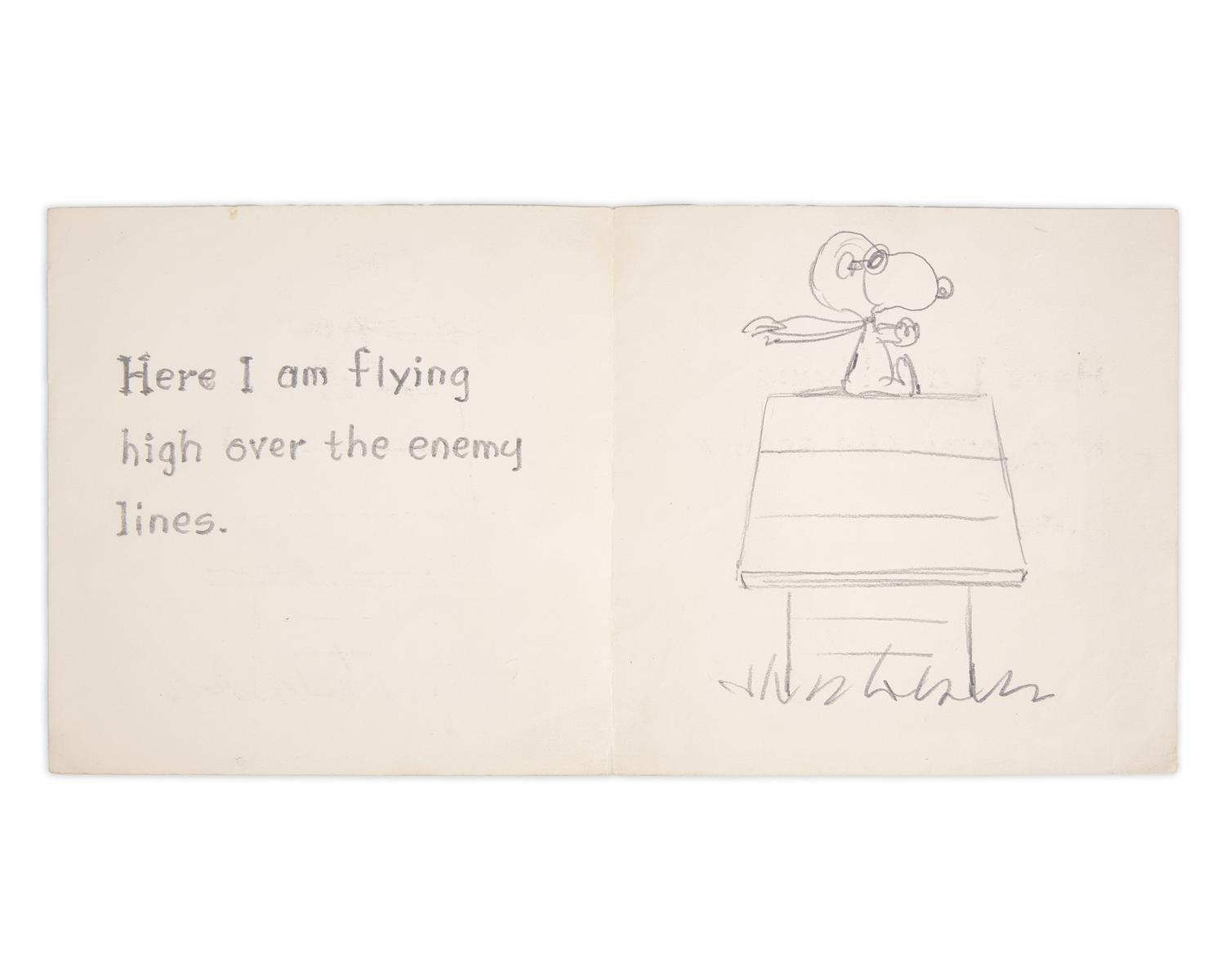 Schulz, Charles. Manuscript Mock-Up, Inscribed With Original Drawing