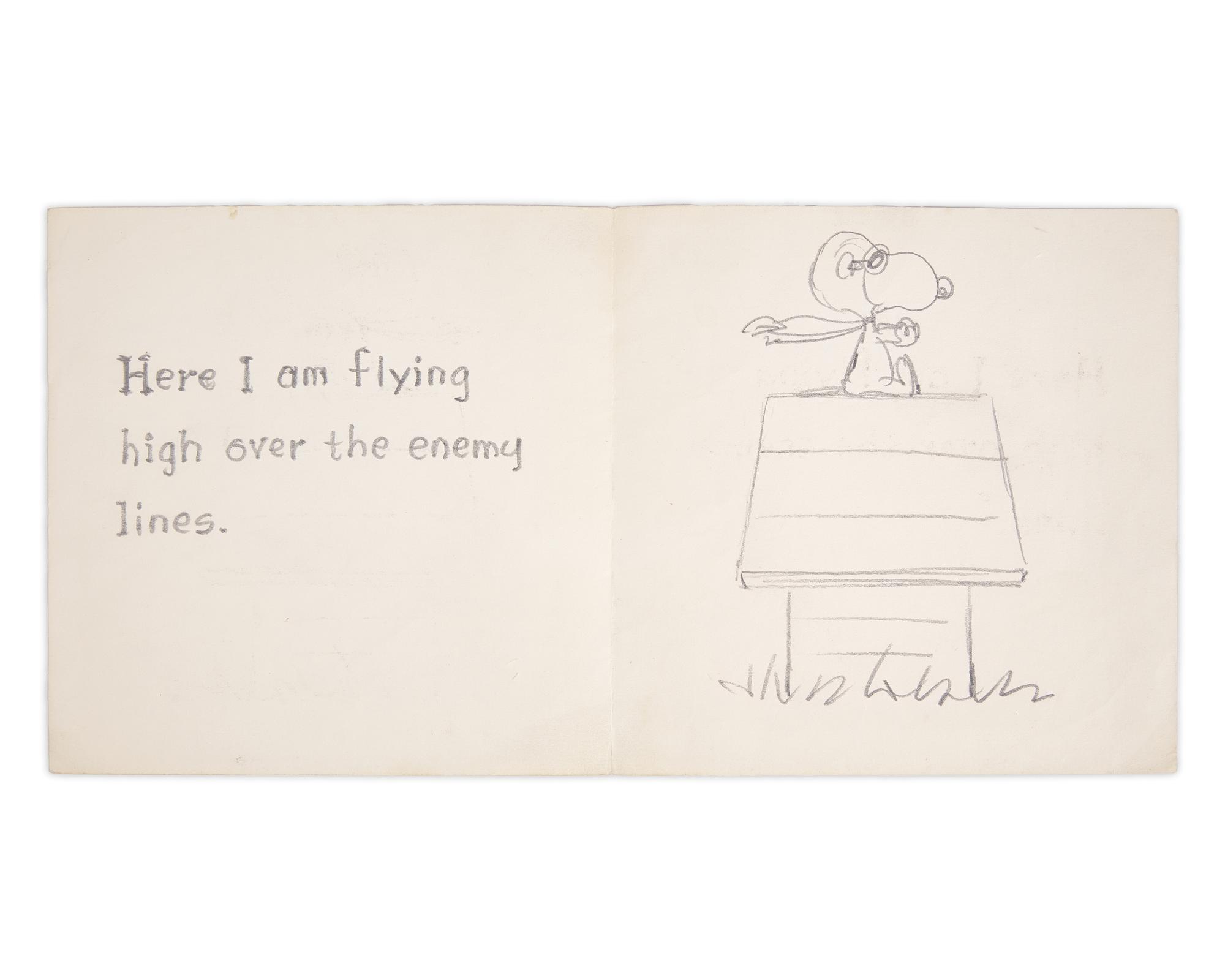Schulz, Charles. Manuscript Mock-Up, Inscribed With Original Drawing
