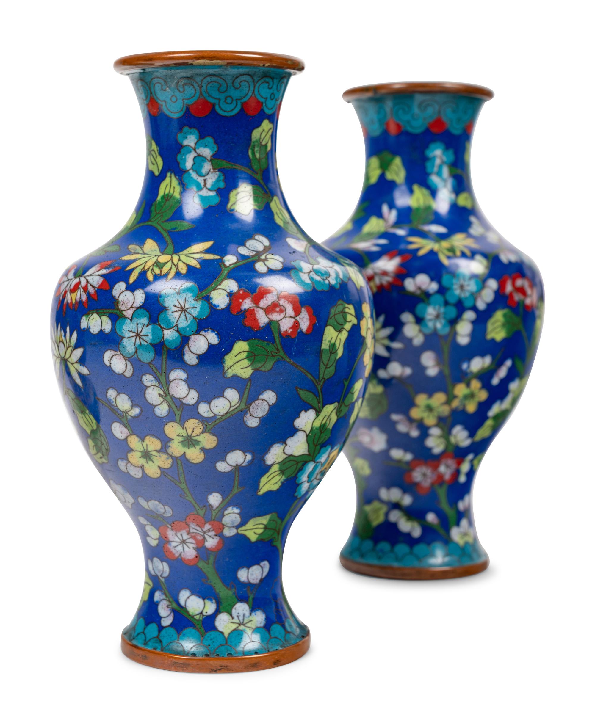 Three Chinese Cloisonné Enamel Vases and a Chinese Champlevé Vase