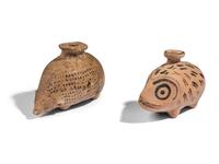 Two Greek Pottery Aryballoi in the form of Hedgehogs