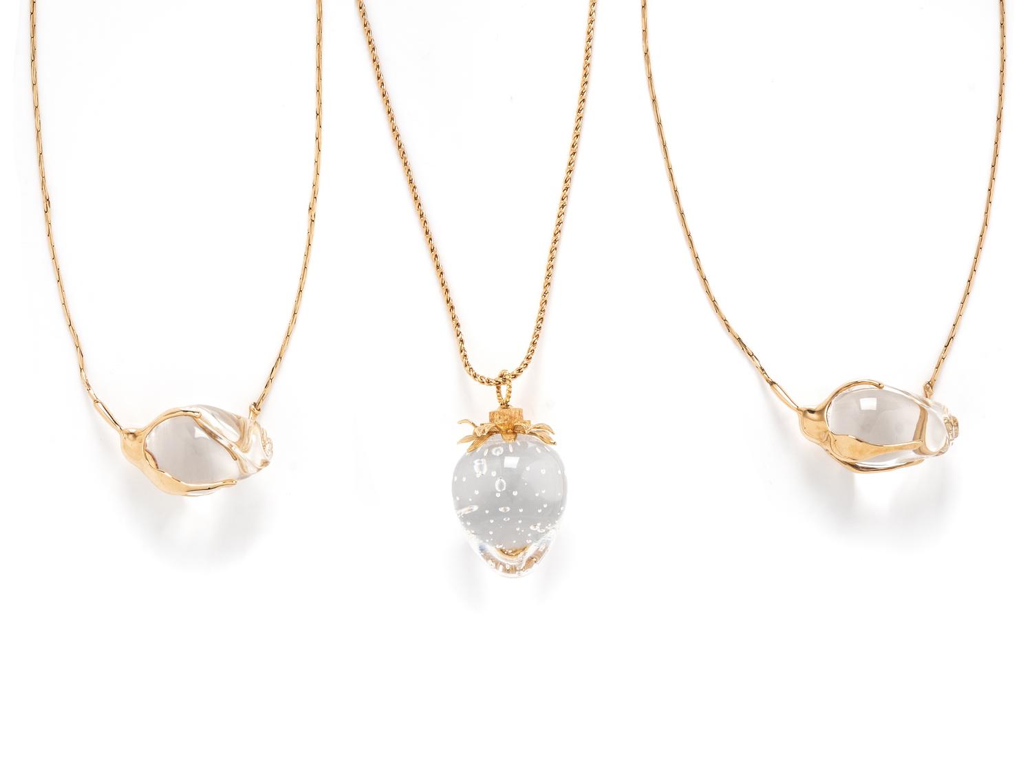 STEUBEN, COLLECTION OF YELLOW GOLD AND GLASS PENDANT NECKLACES