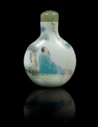 A Chinese Painted Glass Snuff Bottle LIKELY QIANLONG PERIOD Height 2 1/4 x width 1 1/2 inches. — LIKELY QIANLONG PERIOD