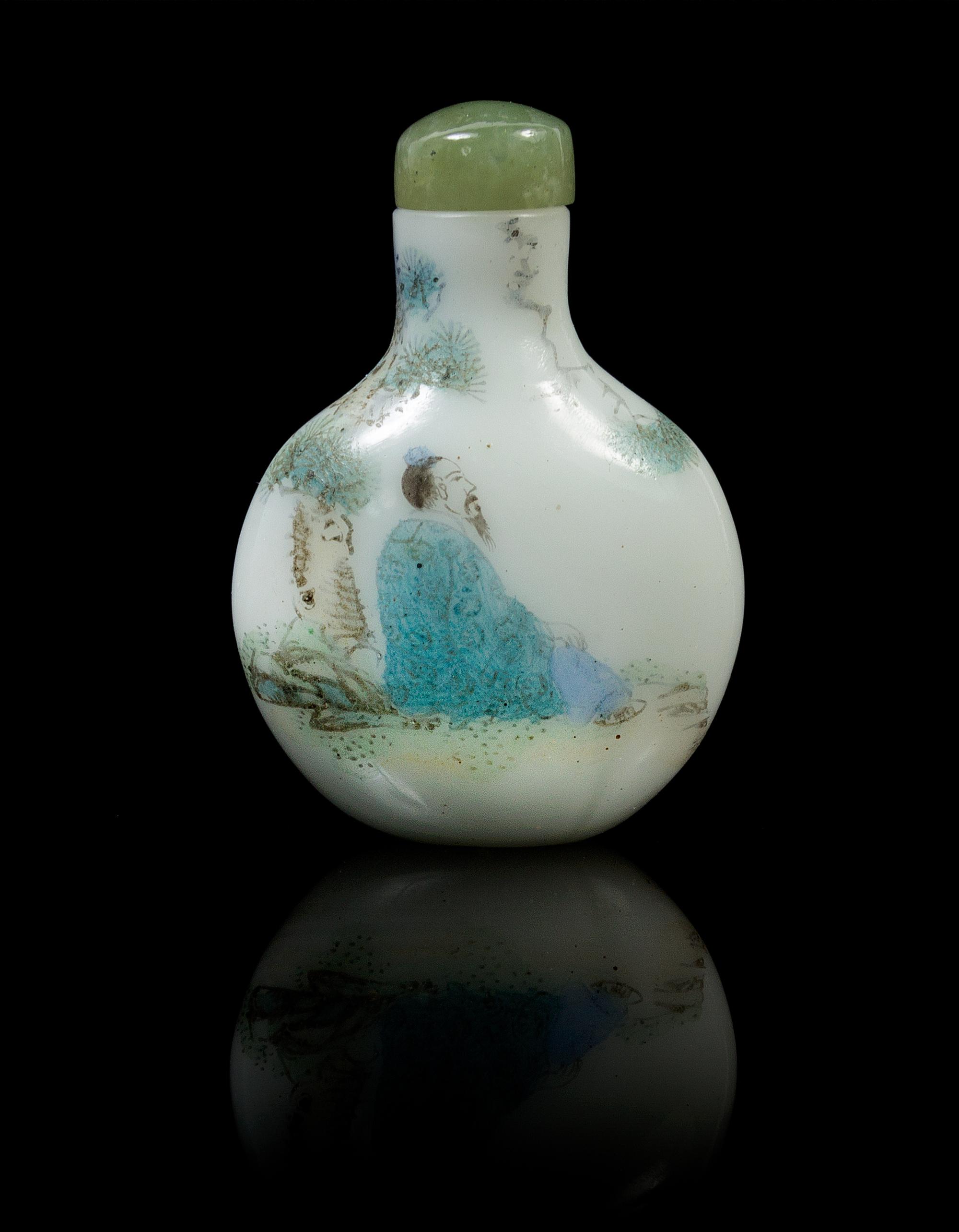 A Chinese Painted Glass Snuff Bottle LIKELY QIANLONG PERIOD Height 2 1/4 x width 1 1/2 inches. — LIKELY QIANLONG PERIOD