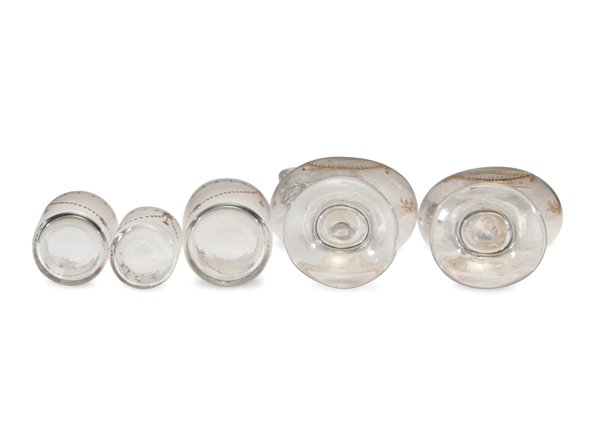 A Continental Gilt-Decorated Blown Glass Beverage Set