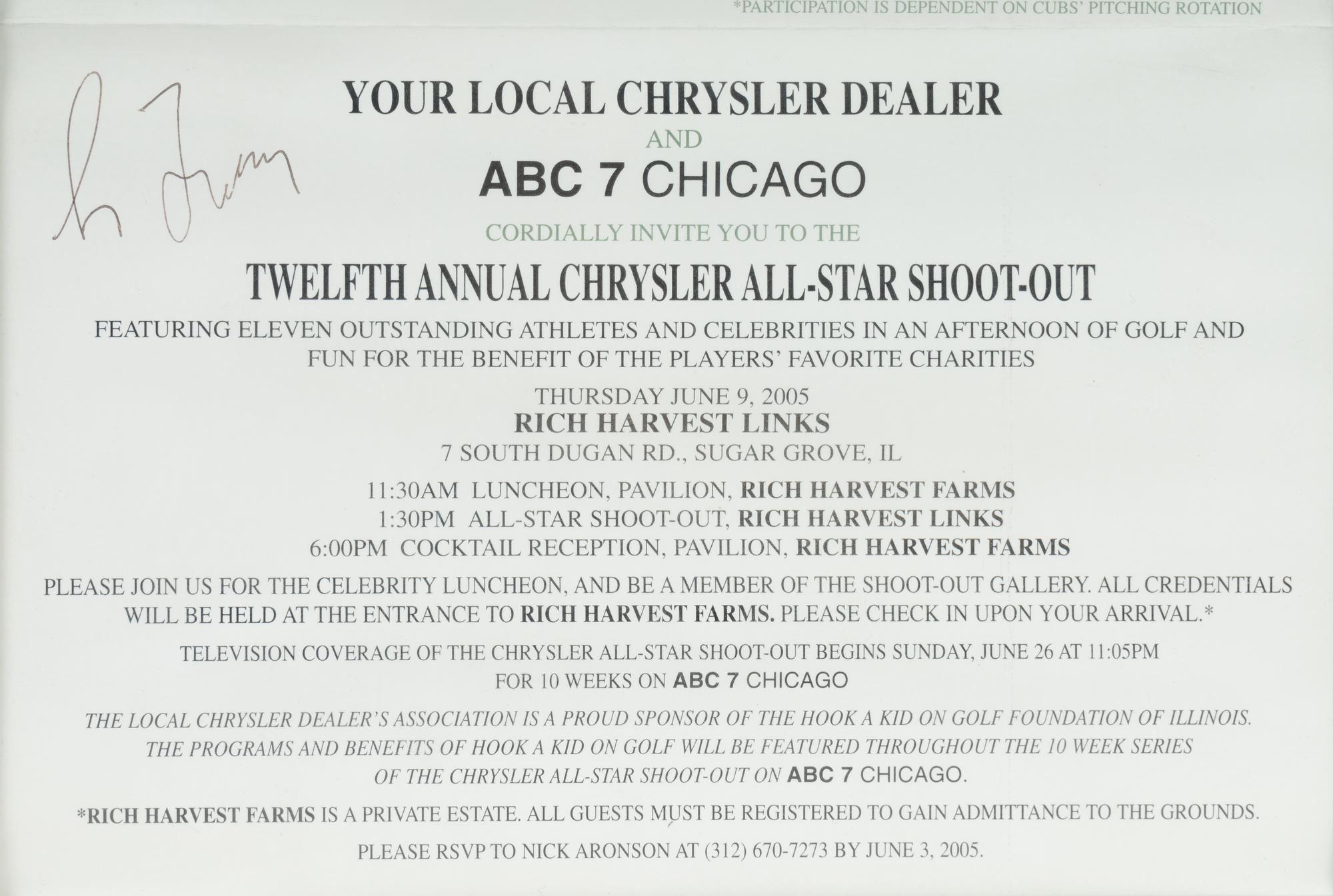 A 2005 Chrysler All-Star Shoot-Out Multi Signed Autograph Program Sheet Featuring Multiple Chicago Sports Legends Including Scottie Pippen, Greg Maddux and Bo Jackson,